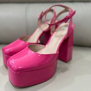 BP NWT Platform Heels Hot Pink Ankle Strap Chunky Heel Square Toe Party Shoes